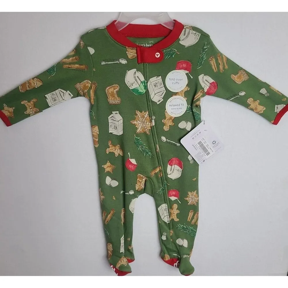 Burt's Bees Baby 0-3mos NWT Christmas Cookies Pajama Sleeper Long Sleeve Footed